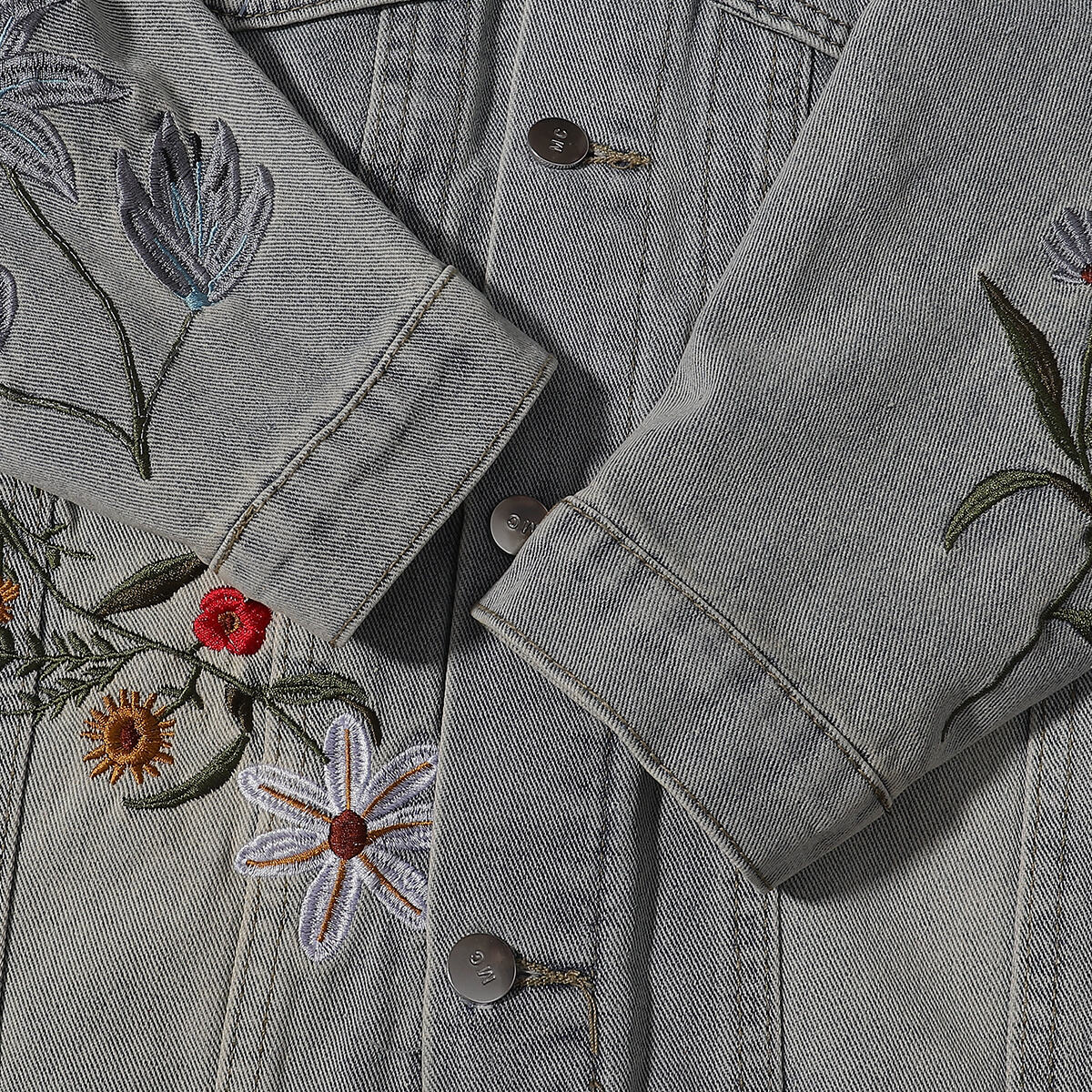 Floral Embroidery Denim Trucker Jacket