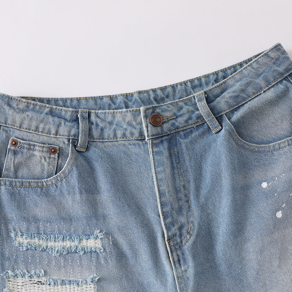 Light Blue Ripped Wide-Leg Jeans