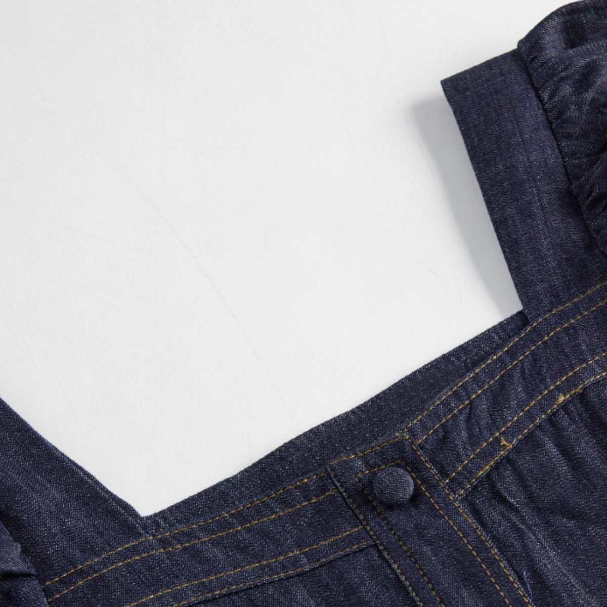 Puff Sleeve Square Neck Denim Midi Dress