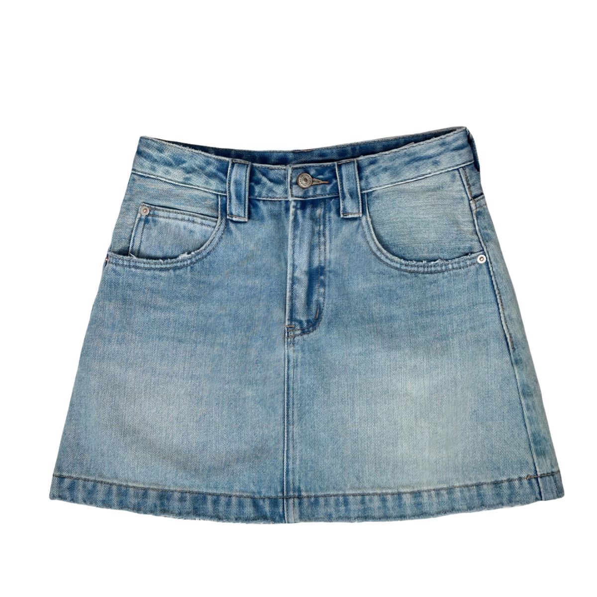 Raw Hem Vintage Wash Denim Mini Skirt