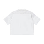 Openwork Lace-Stitching V-Neck Boxy Tee