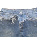 Vintage Washed Distressed Denim Bermuda Shorts with Frayed Panels