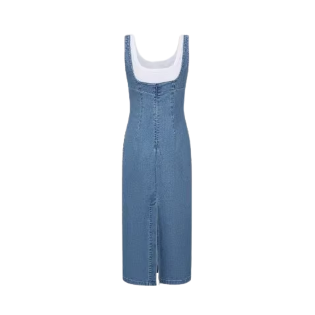 Square Neckline Denim Slip Midi Dress