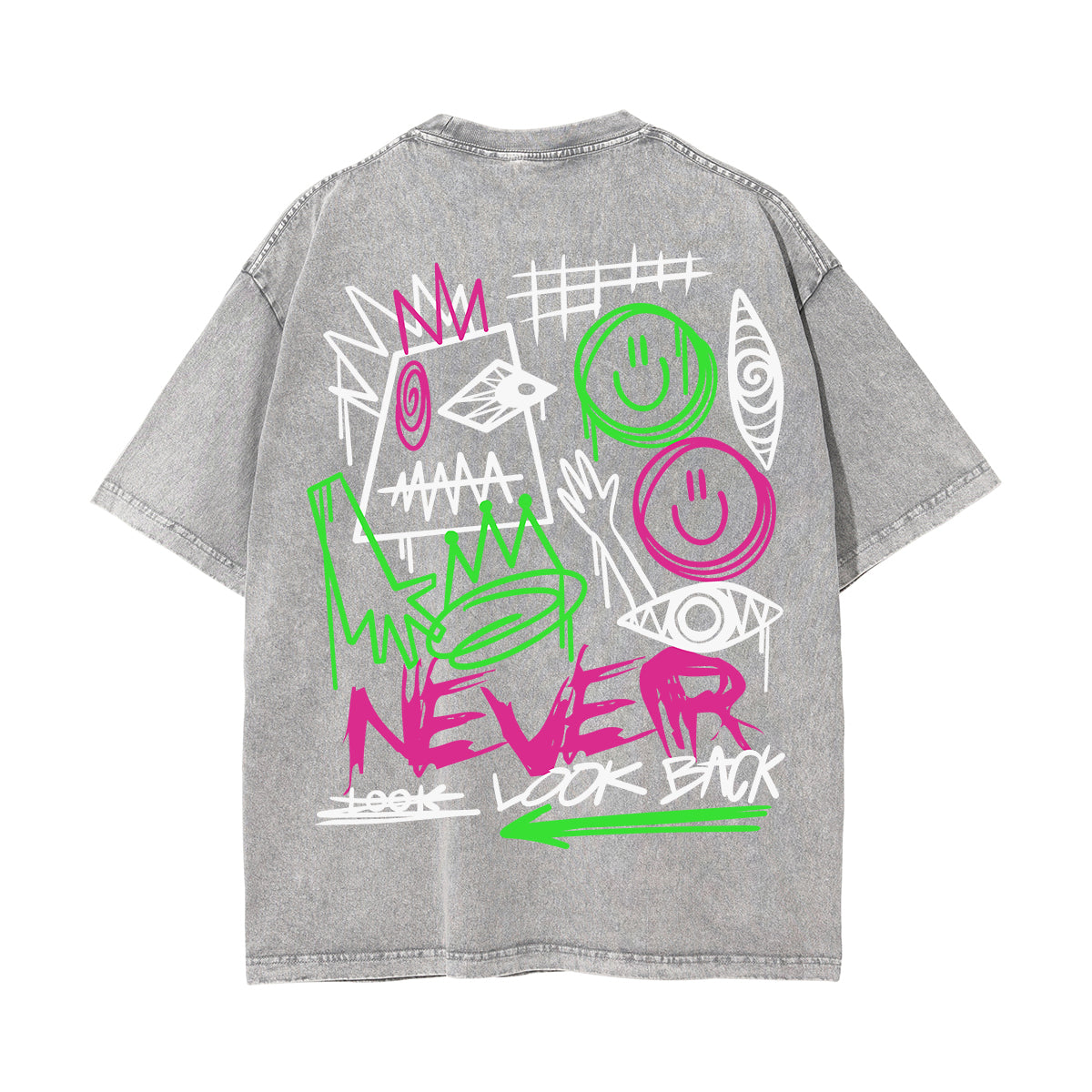 Never Look Back Graffiti Graphic Washed Tee-INNBLAC Fashion Apparel