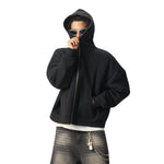 Full Zip-Up Boxy Fit Fleece Hoodie