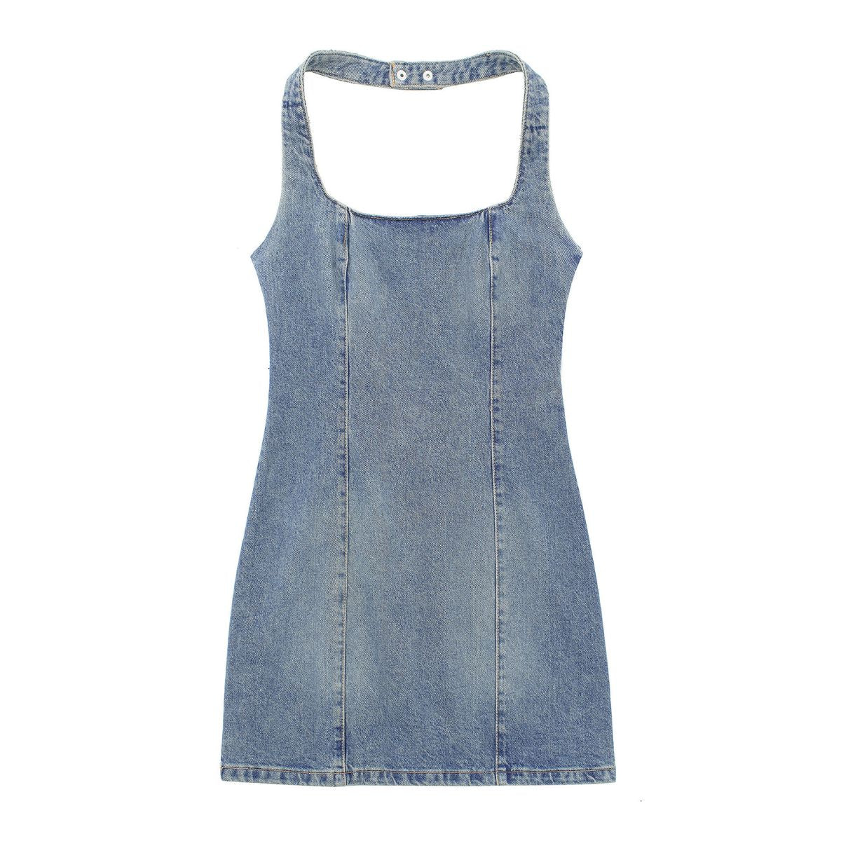 Halter Neck Fitted Bodycon Denim Mini Dress