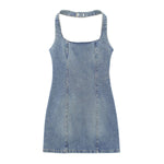 Halter Neck Fitted Bodycon Denim Mini Dress