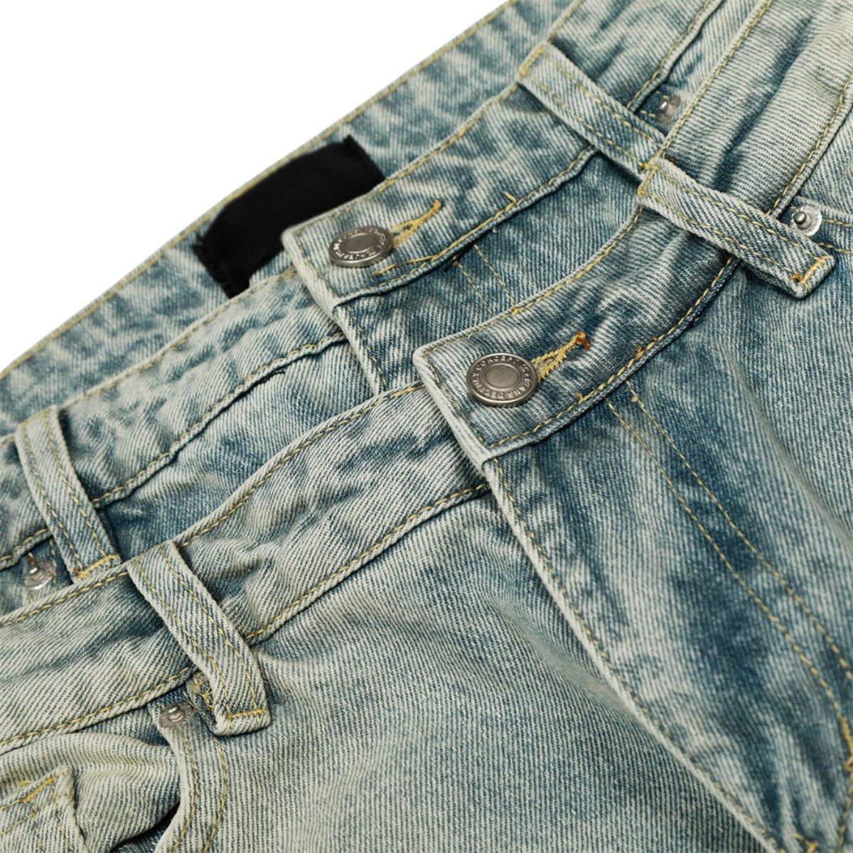 Men's Two-Tone Double Waist Denim Pants Washed Distressed Punk