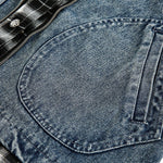 Men's Retro Plaid Patchwork Fake Two-piece Denim Jacket