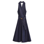 Halter Neck Denim Belted Dress