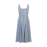 Light Wash Button Front Denim Midi Dress