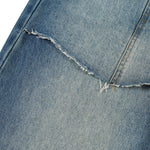 Vintage Wash Faux Layered Baggy Curved Leg Denim Jeans