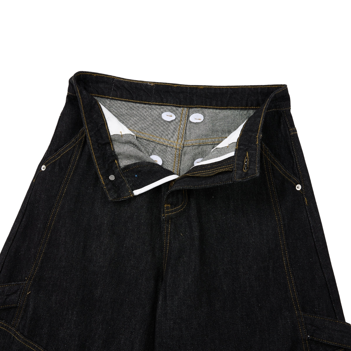 Washed Contrast-Stitch Baggy Relaxed Carpenter Denim Pants
