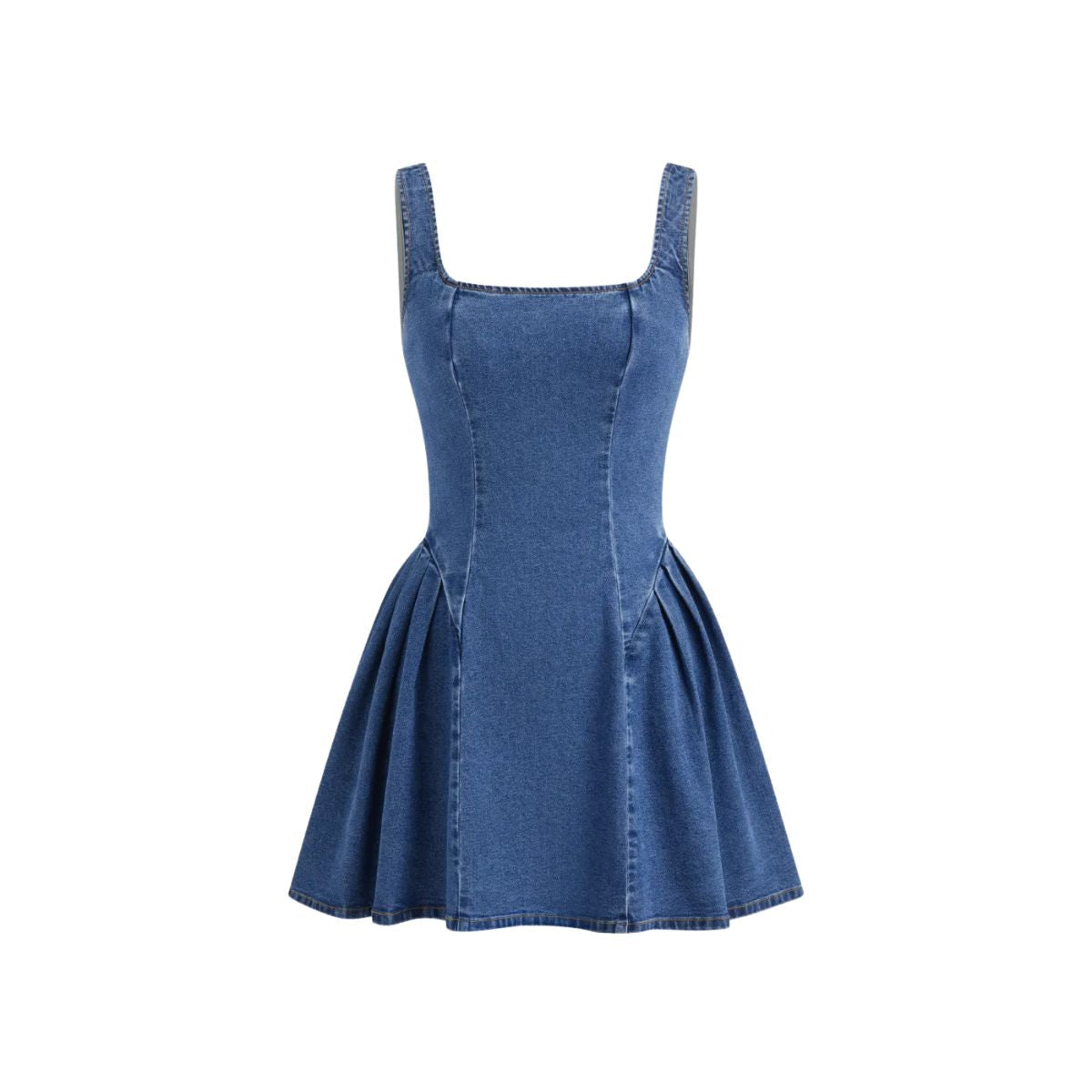 Pleated Fit & Flare Denim Dress