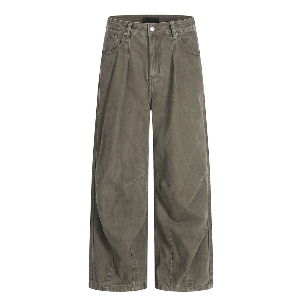 Men's Washed Punk Pleated Loose-Fit Casual Wide-Leg Denim Pants