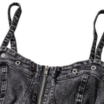 Front-Zip Smocked Denim Mini Dress