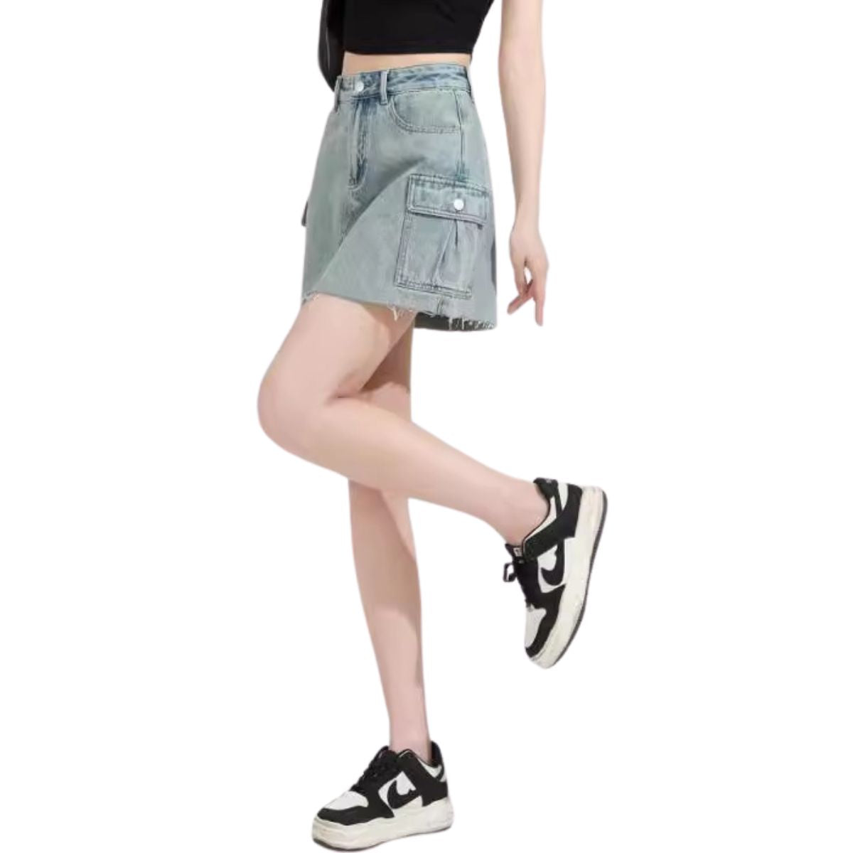 Raw Hem Cargo Denim Mini Skirt