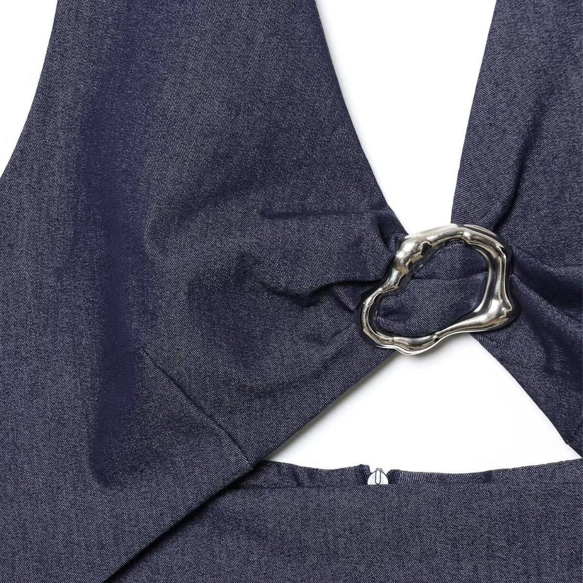 Halter Neck Cut-Out Denim Maxi Dress