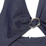 Halter Neck Cut-Out Denim Maxi Dress