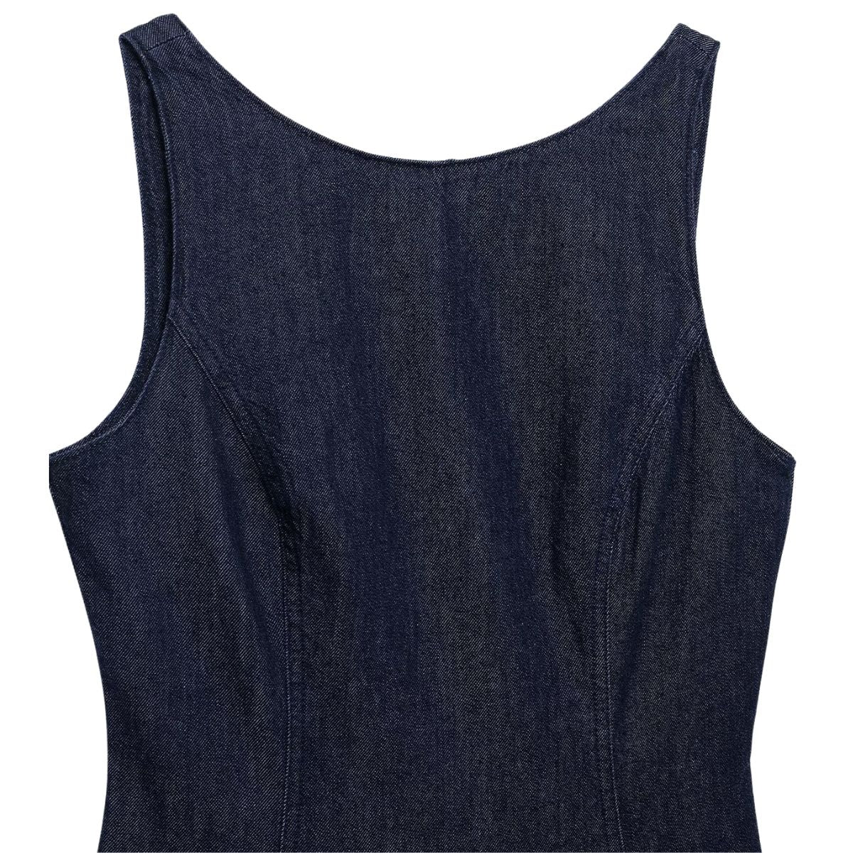 Low-Cut Back Ruffle Mini Denim Dress