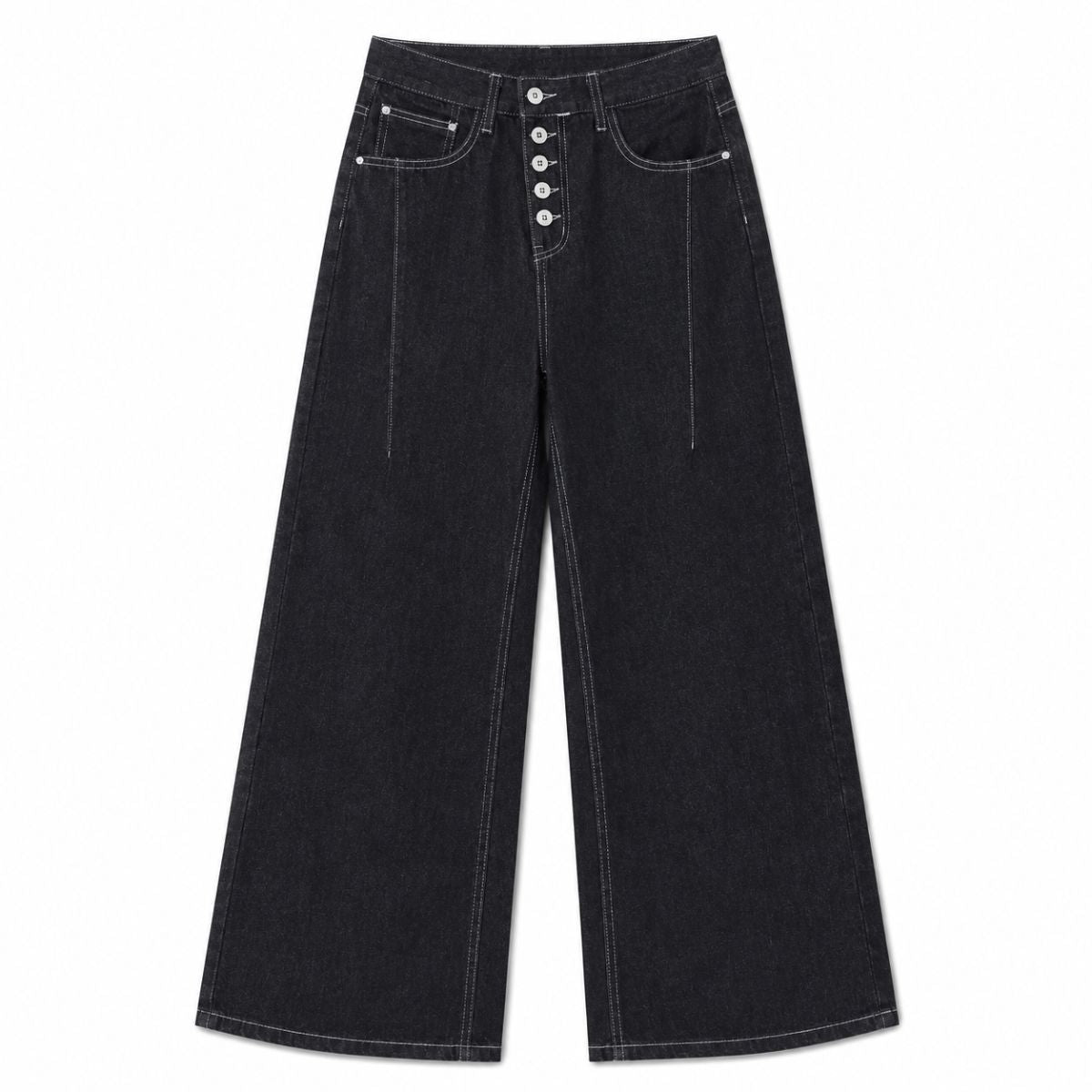 Button Fly Relaxed Straight Leg Raw Denim Jeans
