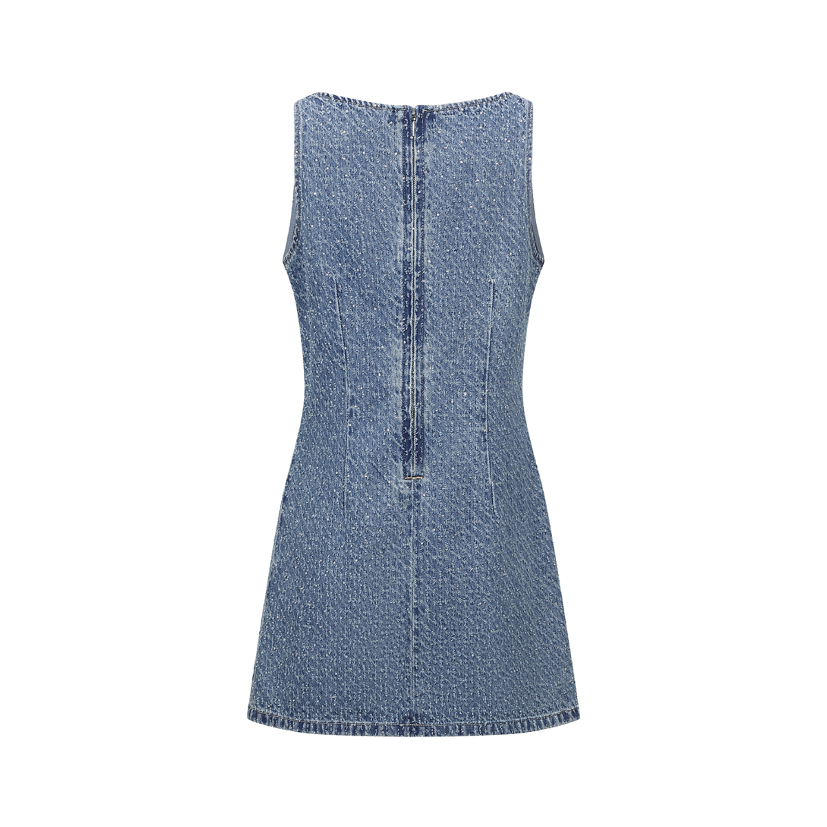 Sleeveless Jacquard Rhinestone-Embellished Denim Dress
