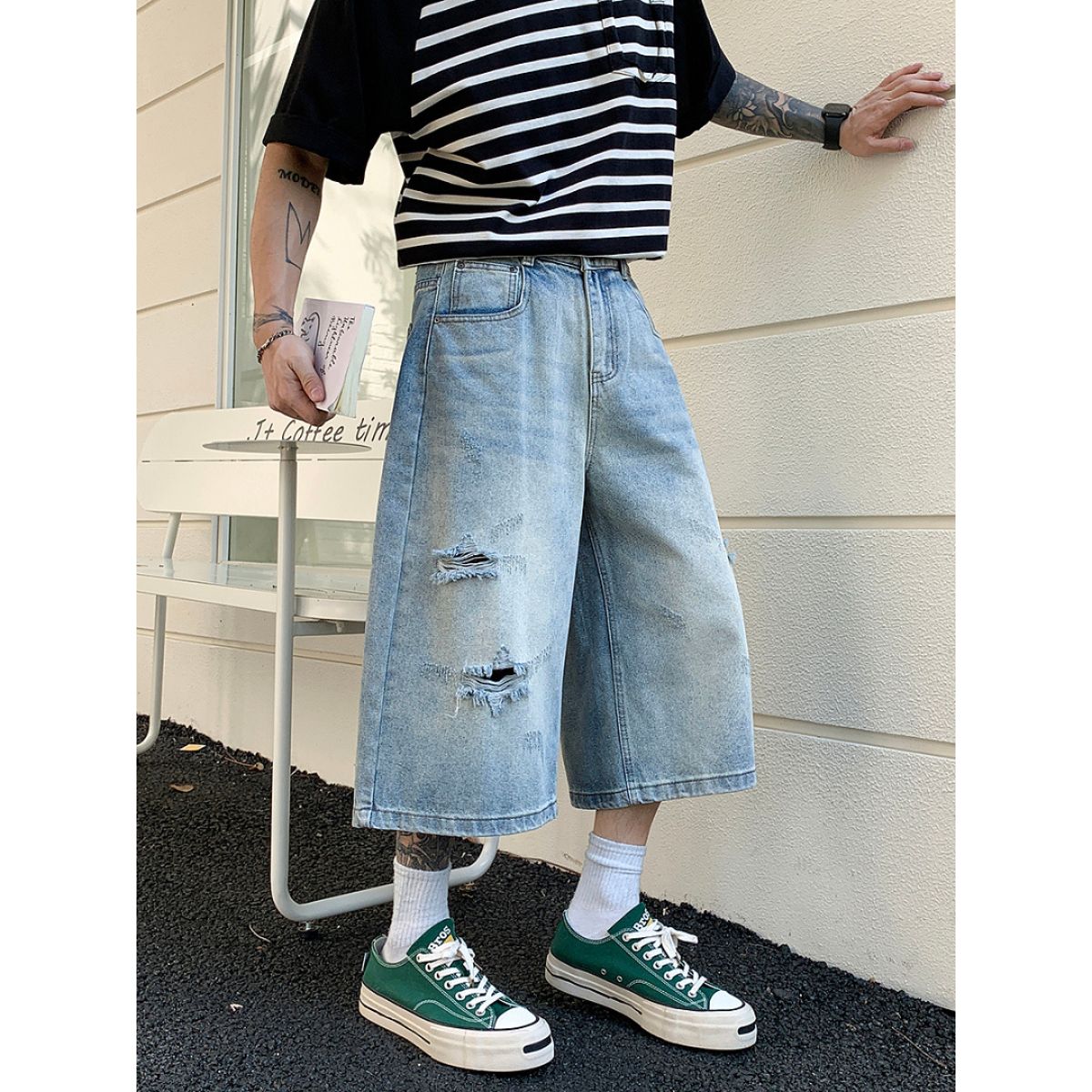 Distressed Light Wash Denim Shorts