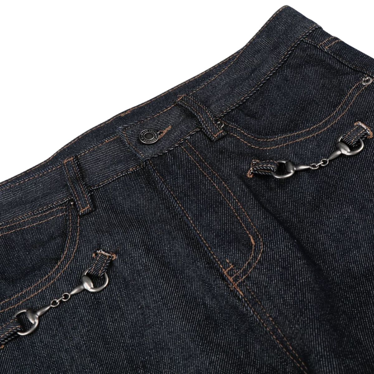 Raw Denim Wide Leg Metal Hardware Jeans