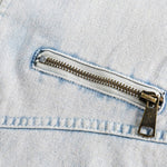 American Trendy Washed Color-blocking Stand-up Collar Denim Jacket