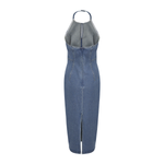 Halter Neck Cut-Out Denim Midi Dress