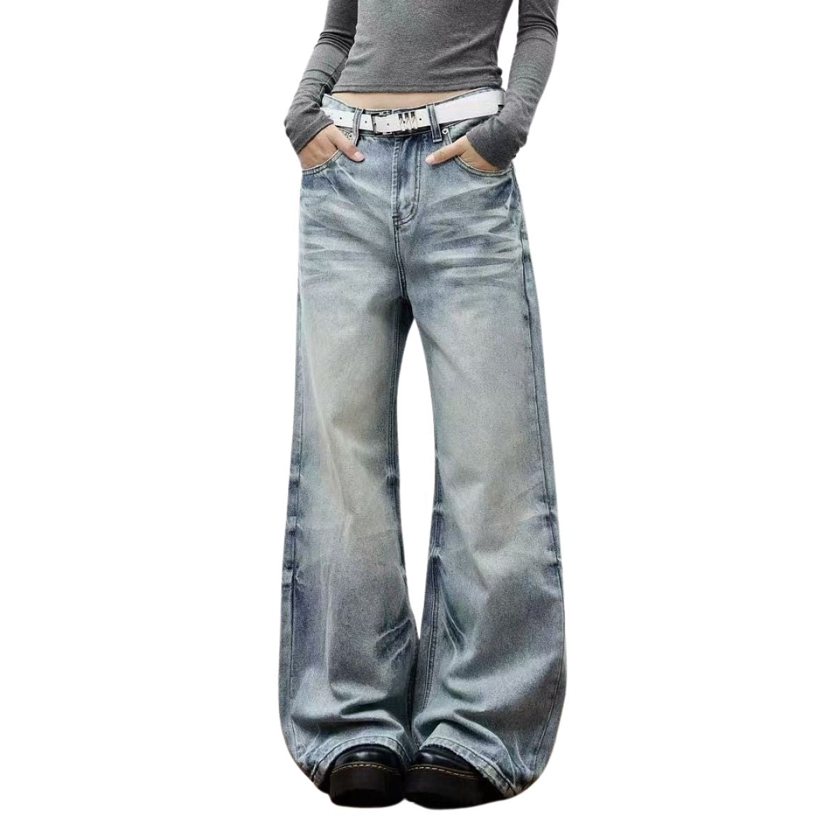 Vintage Washed Wide Leg Bootcut Denim Jeans