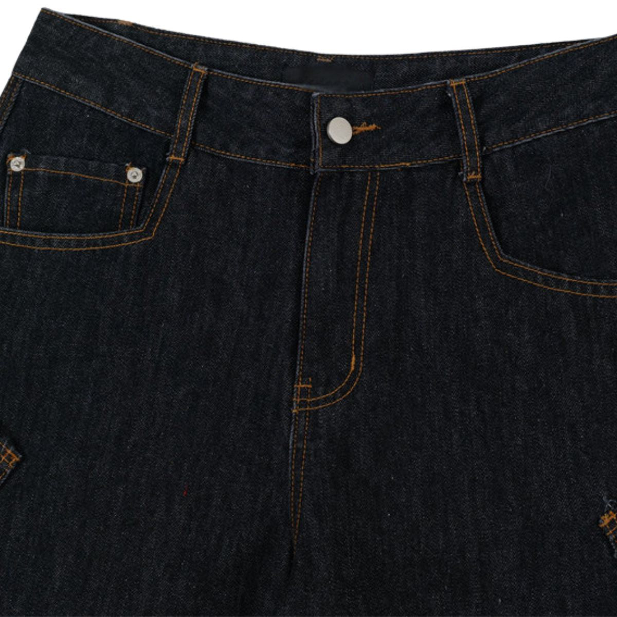 Men's Curved Crescent Denim Pants â€?Loose Wide-Leg Street Style