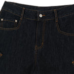 Men's Curved Crescent Denim Pants â€?Loose Wide-Leg Street Style