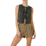 Women's Self tied Cropped Denim Vest