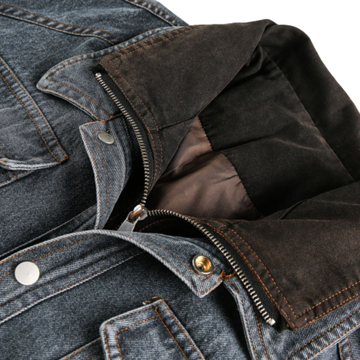 Retro Patchwork Two-in-one Design Functional Style Stand Collar Denim Jacket