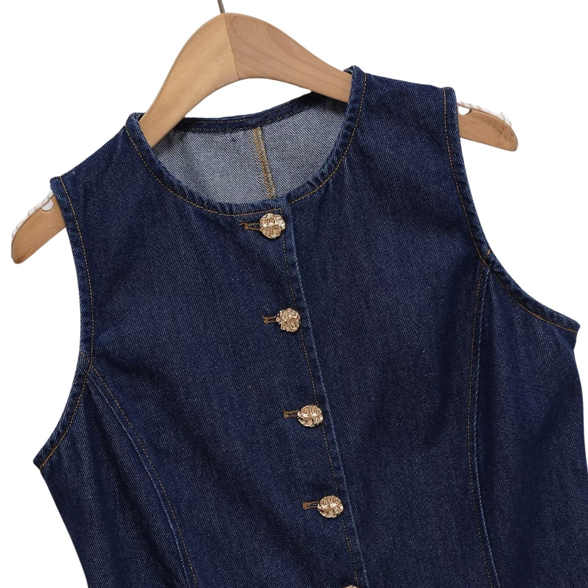 Women's Gold Button Denim Vest