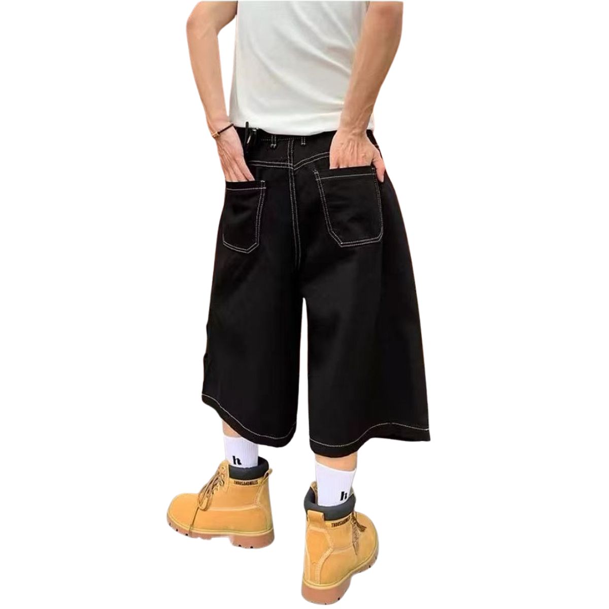 Contrast Stitch Utility Denim Shorts