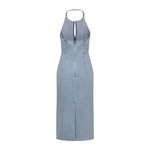 Halter Neck Cut-Out Denim Midi Dress