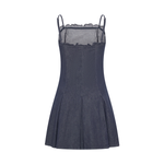 Ruffled Neckline Pleated Hem Strappy Dress