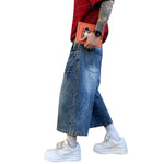 Vintage Scratched Wash Wide Leg Denim Shorts