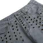 Vintage Washed Eyelet Wide Leg Denim Jeans