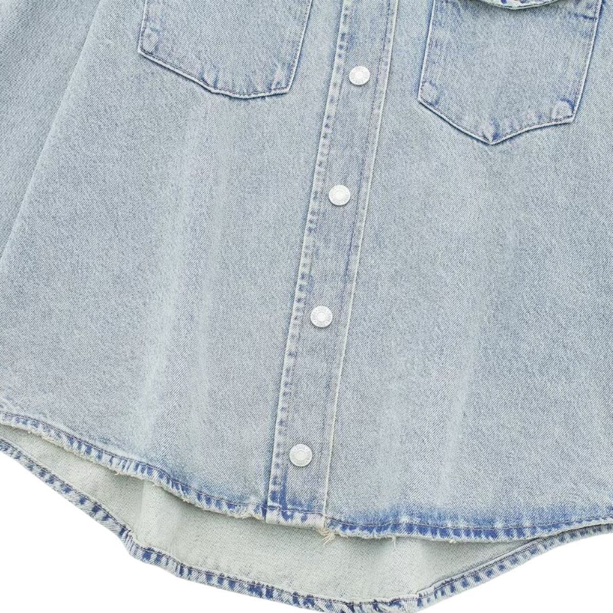Women's Loose Street Style Mid-length Double Pocket Denim Shirt