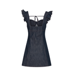 Ruffled Strap Sleeveless Denim Dress