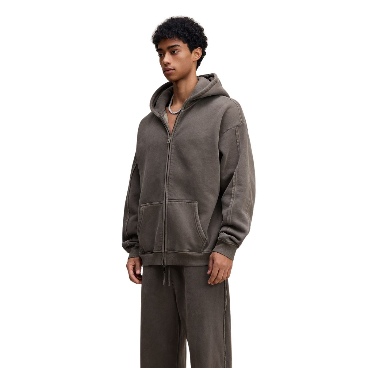 Double Slider Fleece Kangaroo Pocket Hoodie