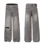 Smoky Gray Distressed Wide-Leg Jeans