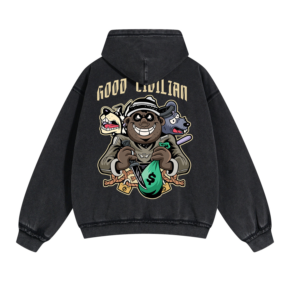 Good Civilian Graphic Double Slider Zip Hoodie-INNBLAC Fashion Apparel