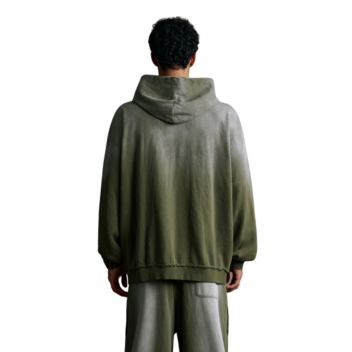 Ombre Raw Edge Kangaroo Pocket Distressed Hoodie