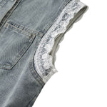 Vintage Wash Lace Trim Denim Vest