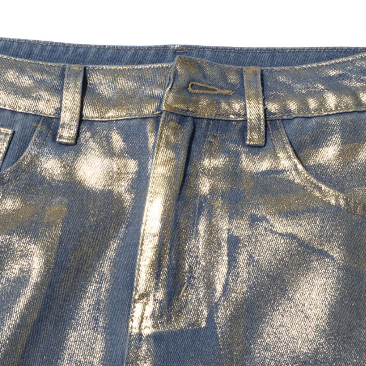 Women's Metallic Coated Denim Midi Skirt