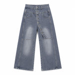 Asymmetric Button Curved Seam Wide Leg Denim Jeans